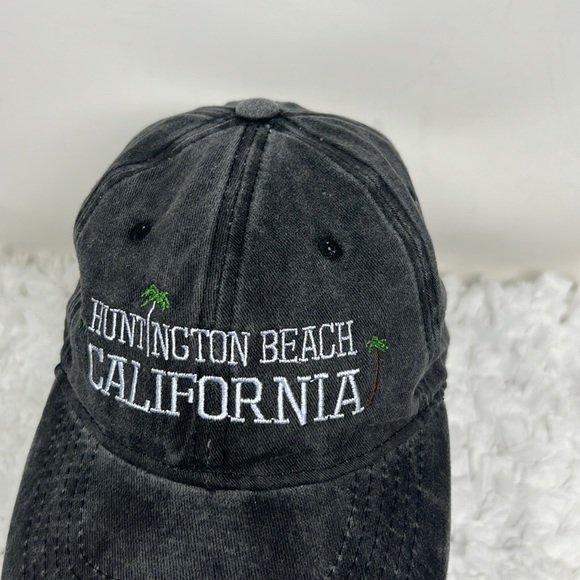 Hunting Beach California Washed Hat Unisex Embroidery Buckle Closure Black - Picture 1 of 9
